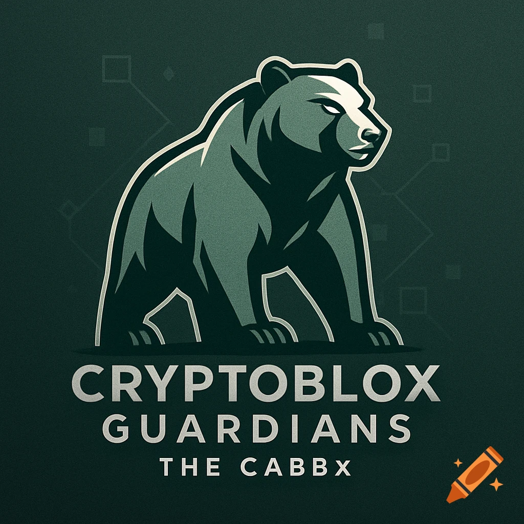 A bold, stylized logo featuring a bear in light and dark green, with the text 'CRYPTOBLOX GUARDIANS' and 'THE CABBX' below it.