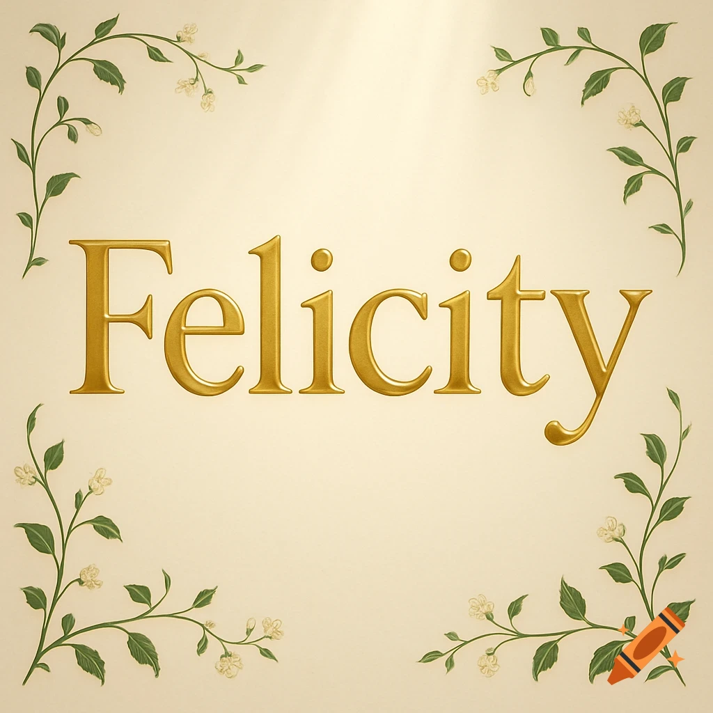 Golden embossed 'Felicity' title on a cream background, framed by green vines with white flowers.