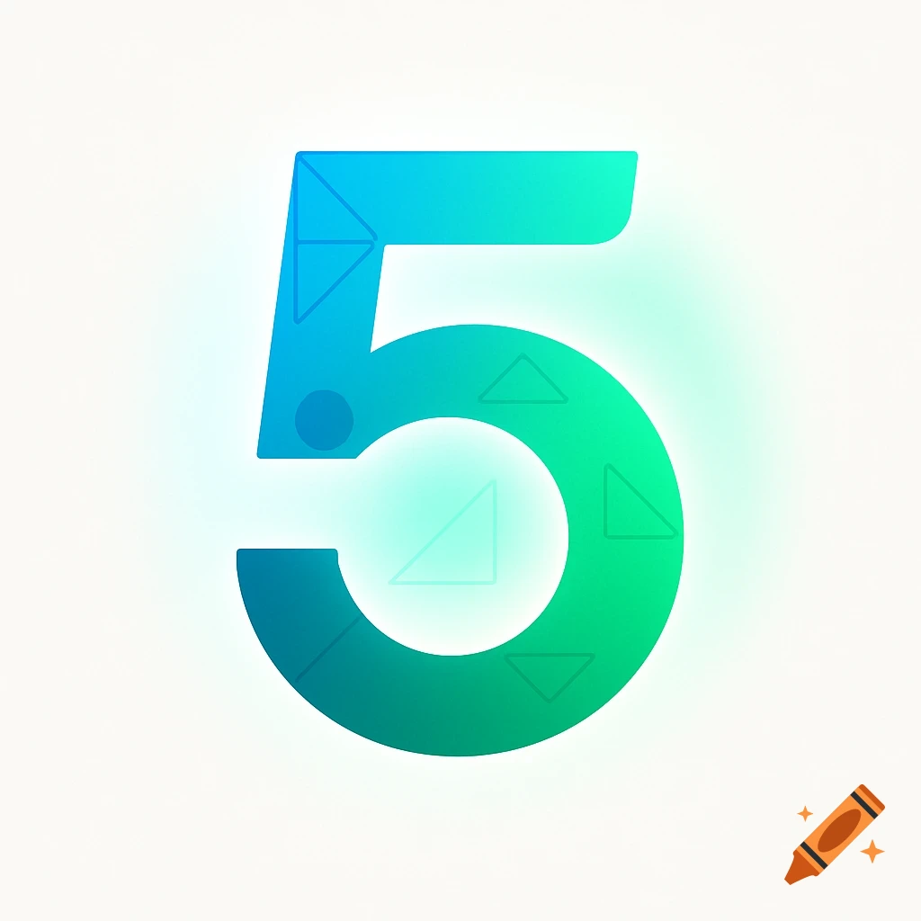 A modern, abstract logo of the number 5 with a blue to green gradient on a white background.