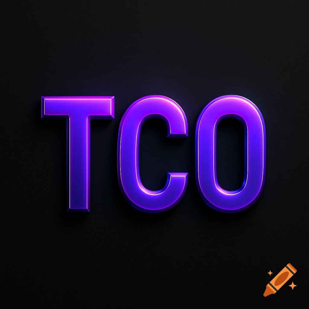 Purple glowing letters 'TCO' on a black background.