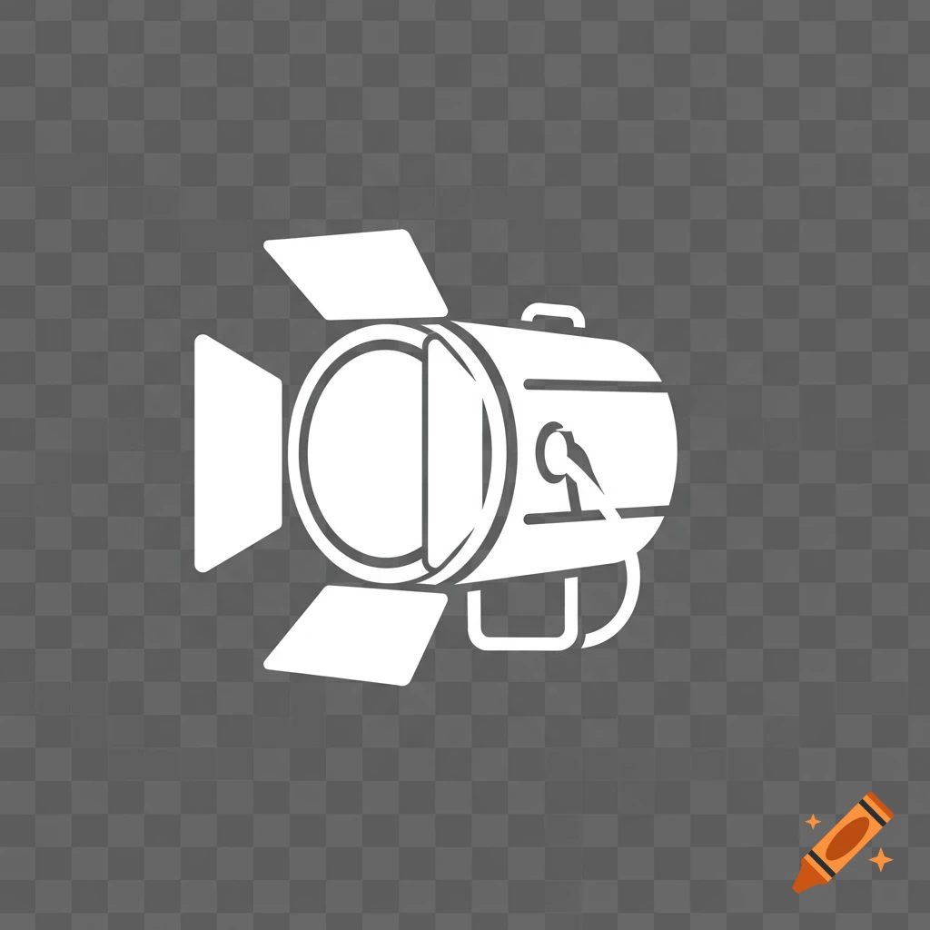 A white silhouette icon of a spotlight with barn doors, against a transparent background.