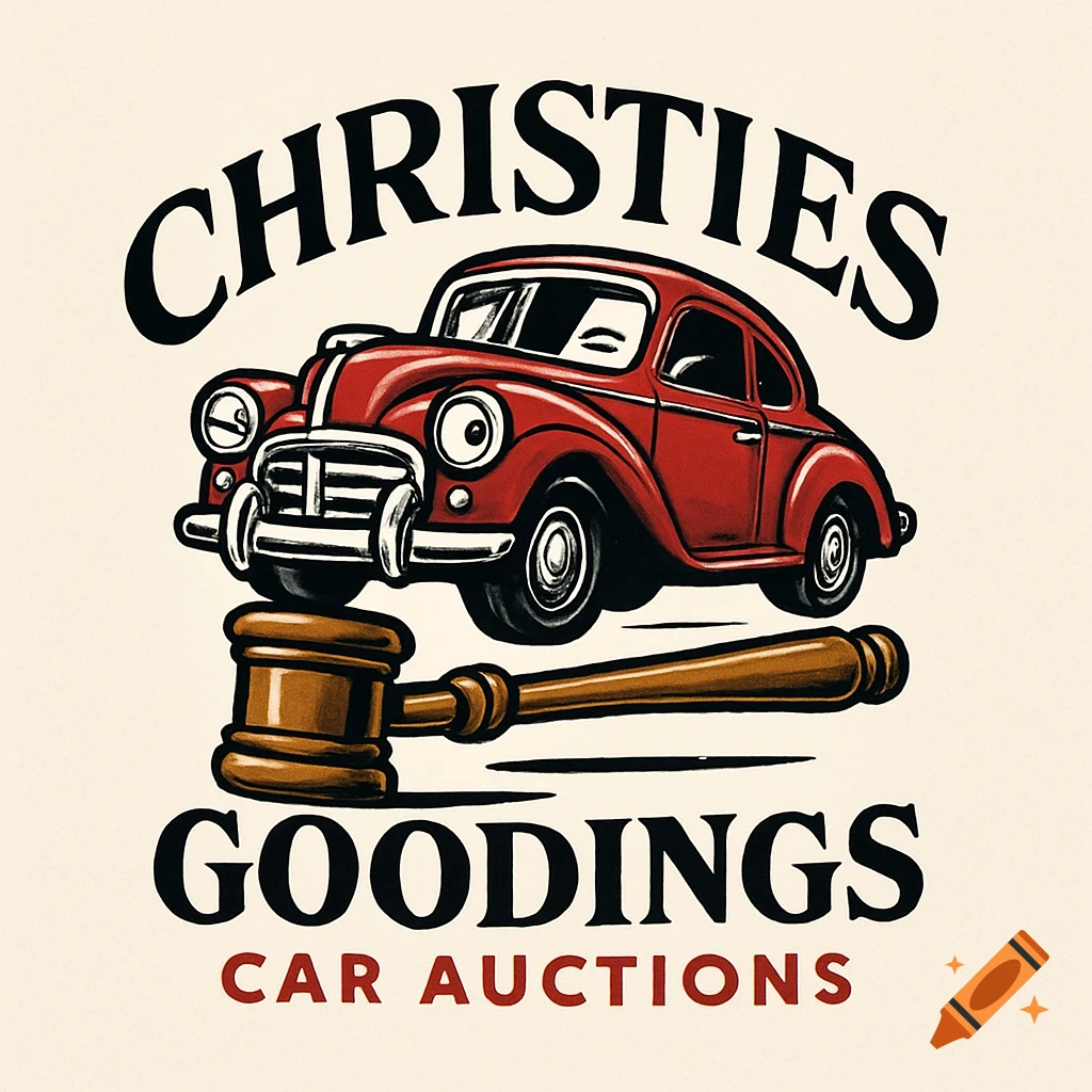 A vintage car and gavel logo for Christies Goodings Car Auctions, in a classic emblem style.