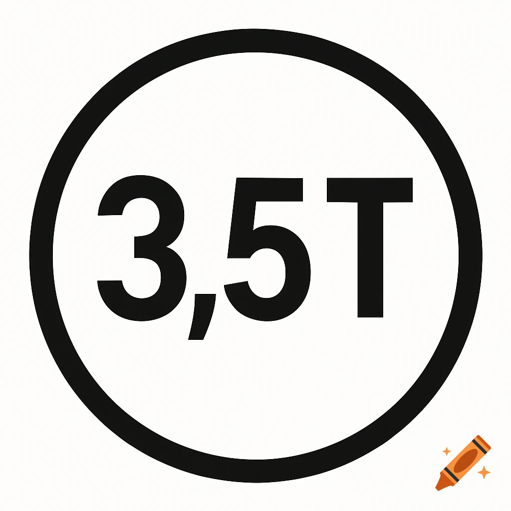 A black circle containing the text '3,5T' on a white background.