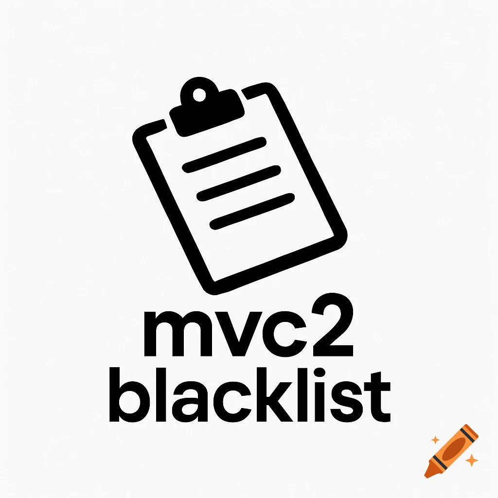A black and white logo featuring a clipboard above the text "mvc2 blacklist".