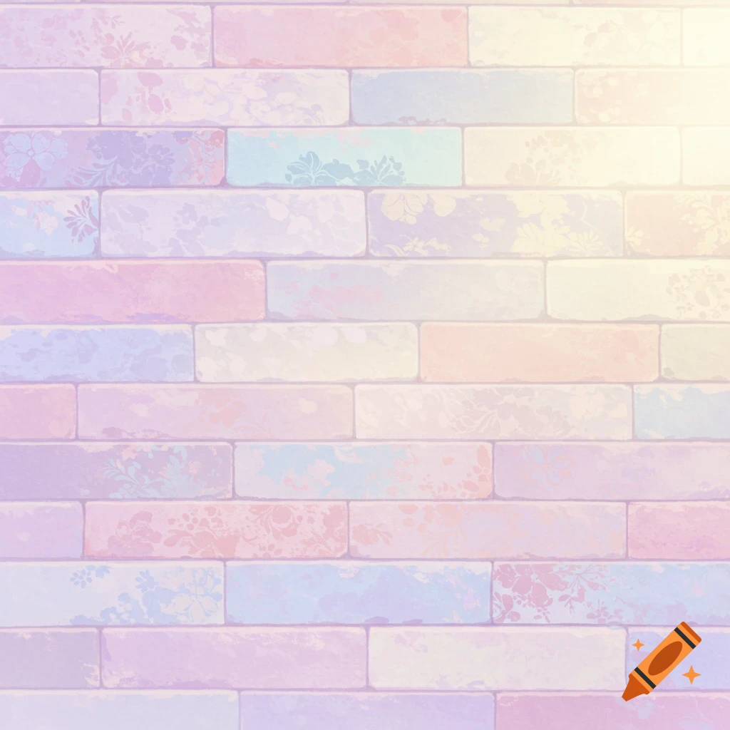 A pastel abstract brick wall with subtle floral patterns on each brick.