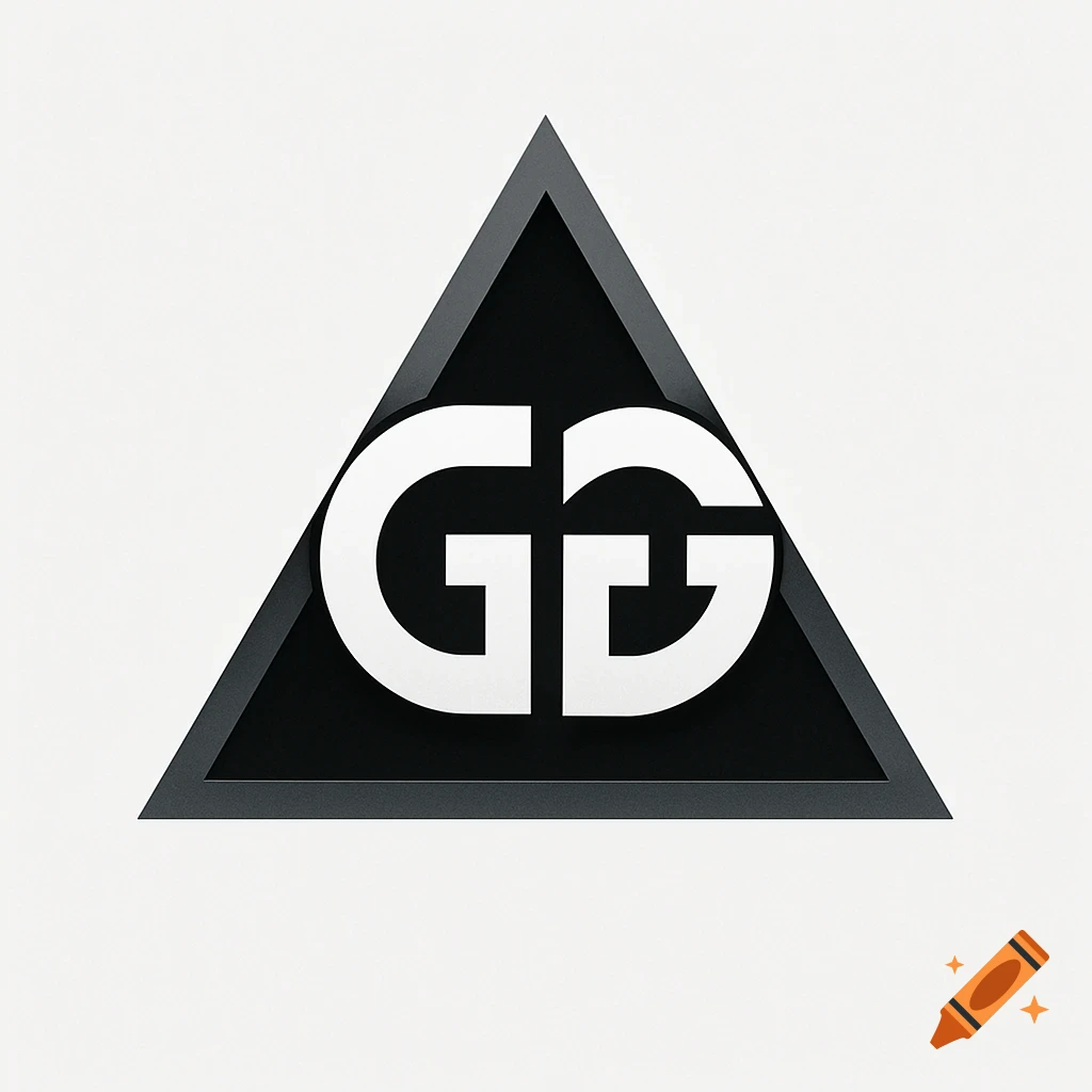 A black triangular logo with two white stylized G letters facing each other on a white background.