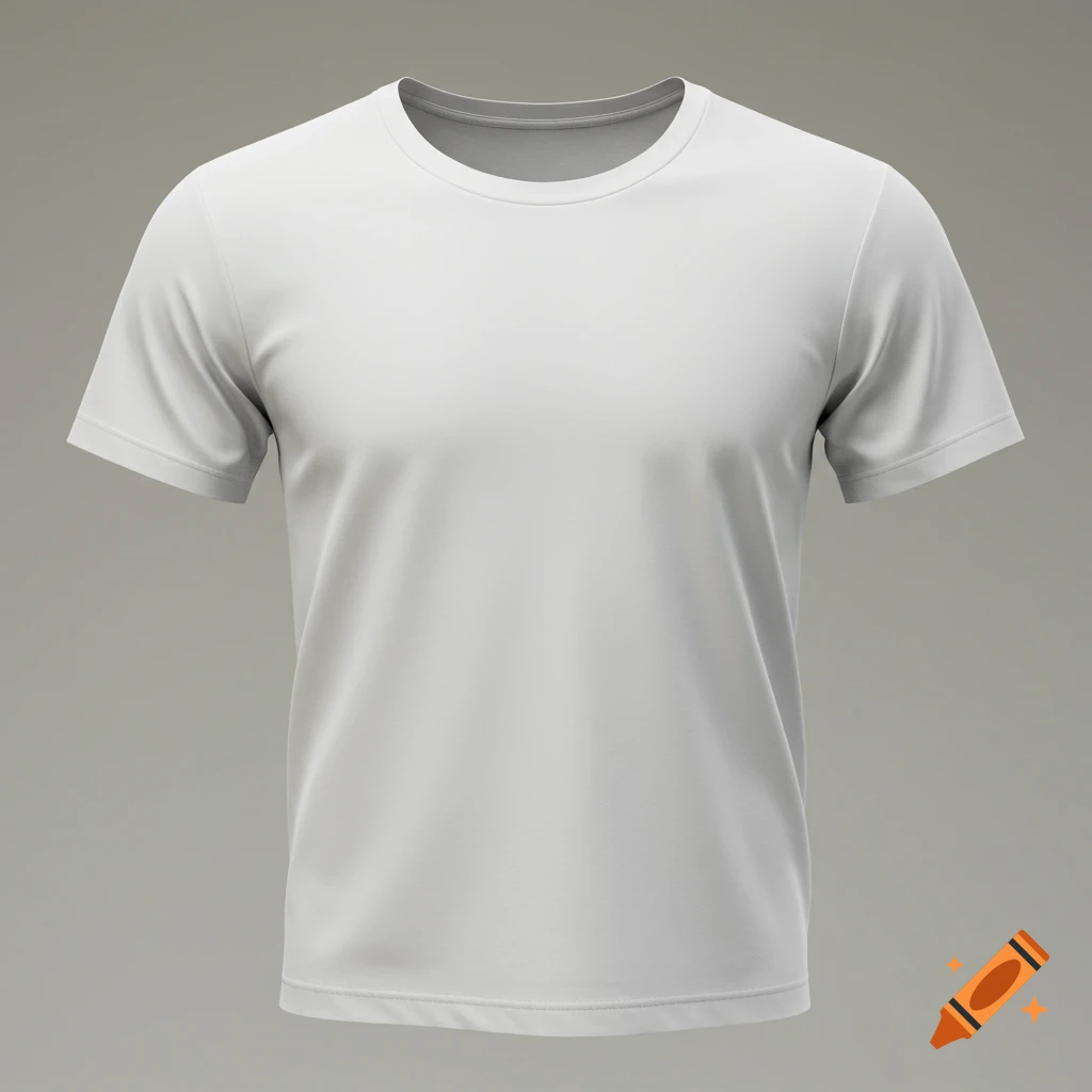 A plain white short-sleeved t-shirt is displayed from a slightly elevated view, showcasing its simple design.