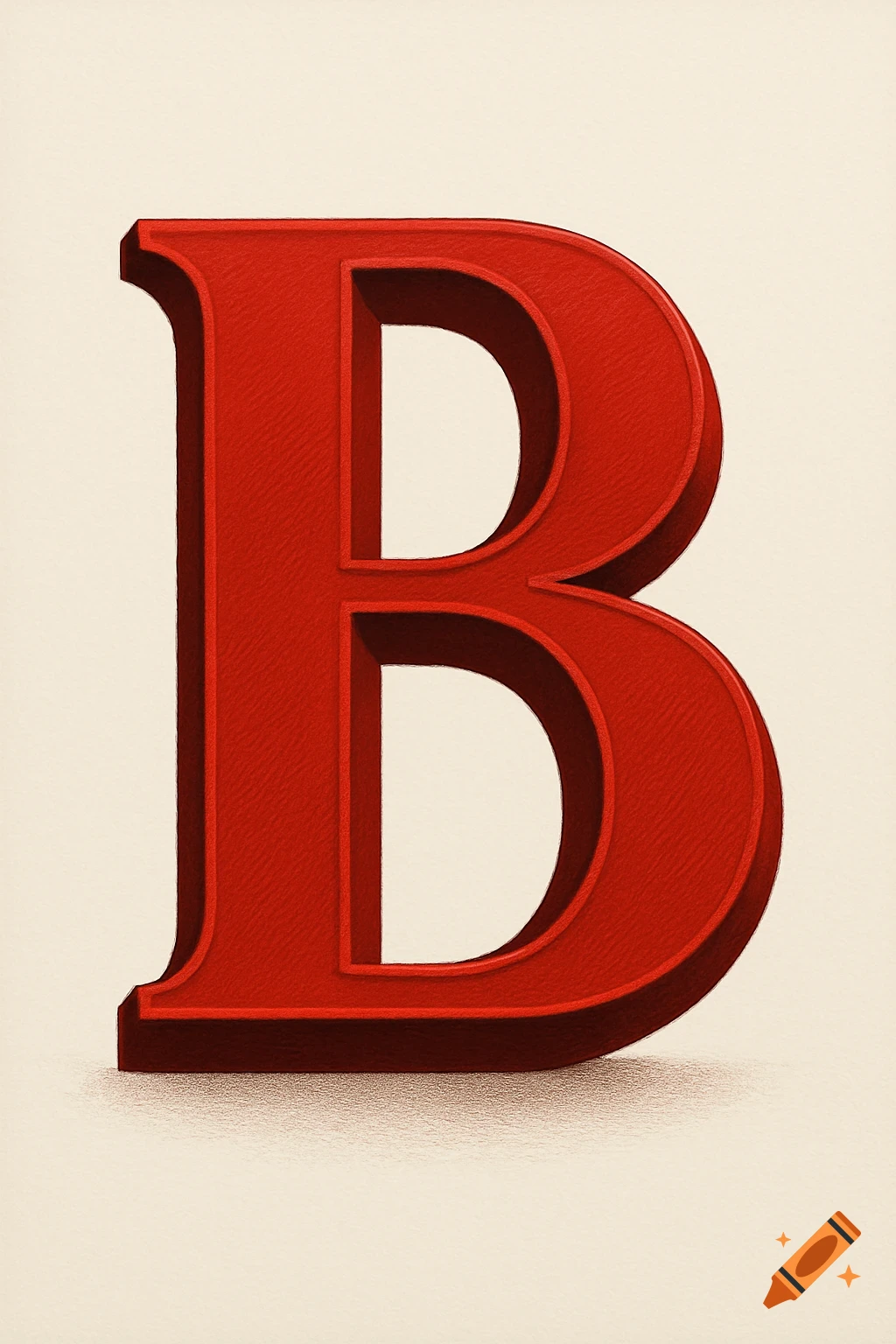 A red three-dimensional capital letter B with a textured surface on a light background.