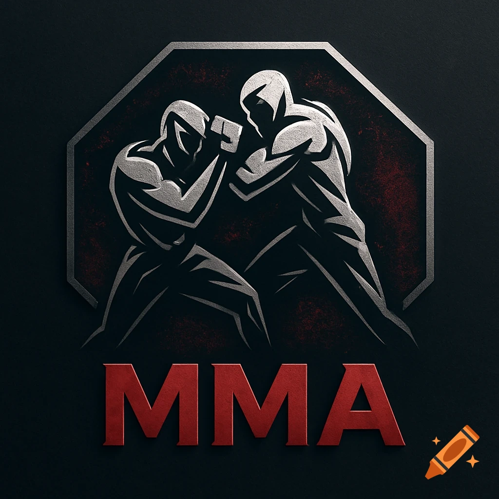 Stylized logo of two MMA fighters grappling inside an octagon, with "MMA" text below, on a dark background.