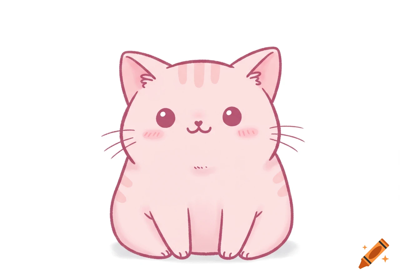 A cute pink chibi cat drawing on a white background.