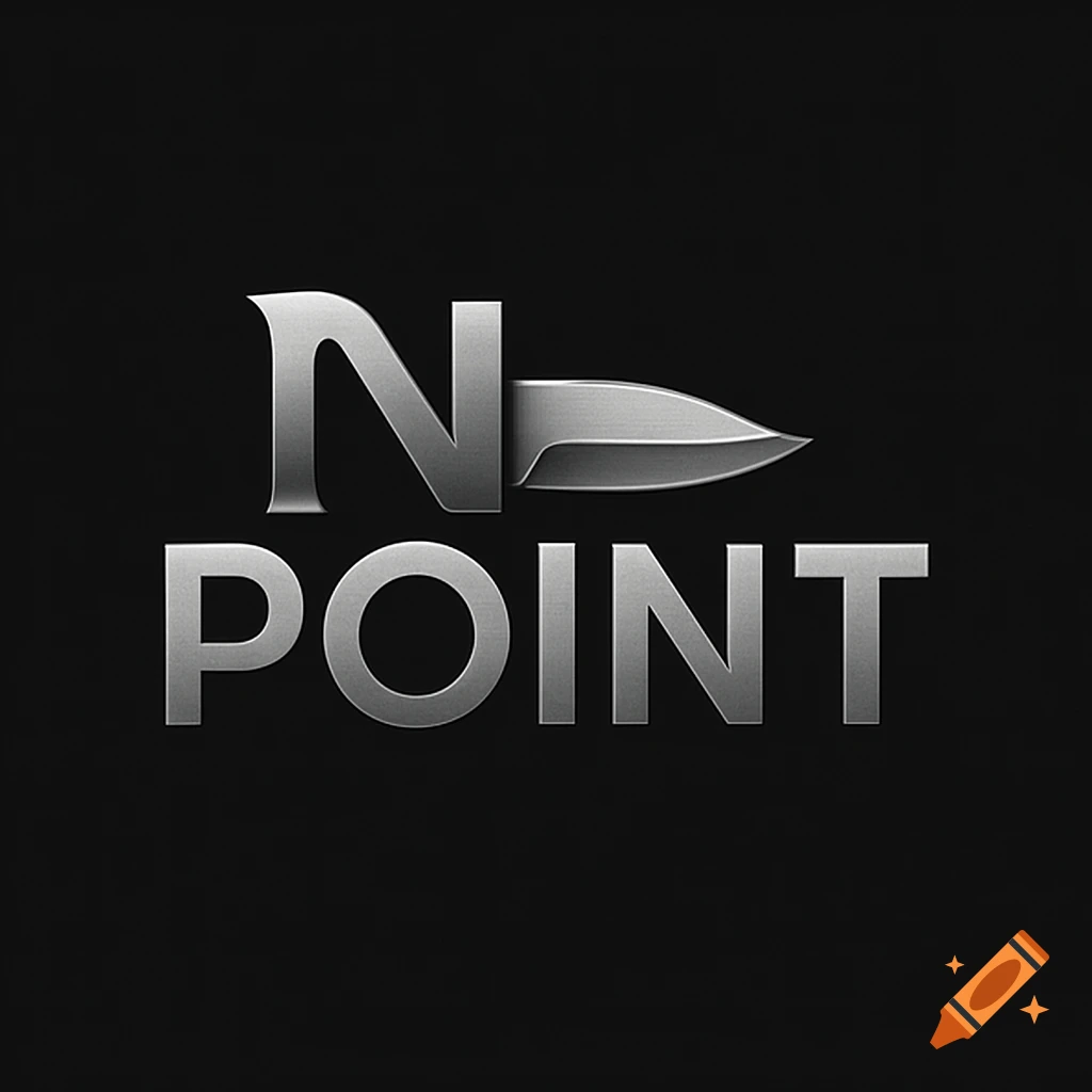 A metallic silver logo on a black background spells "N POINT" with a knife blade replacing the letter 'O' in 'No', appearing to be integrated with the 'N' and extending towards 'POINT'.