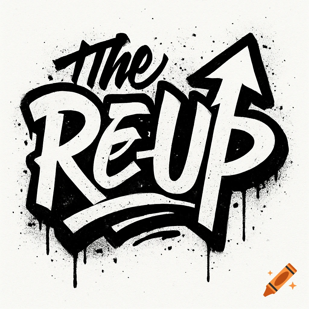 Black and white graffiti-style logo with "The ReUp" text and an upward arrow.