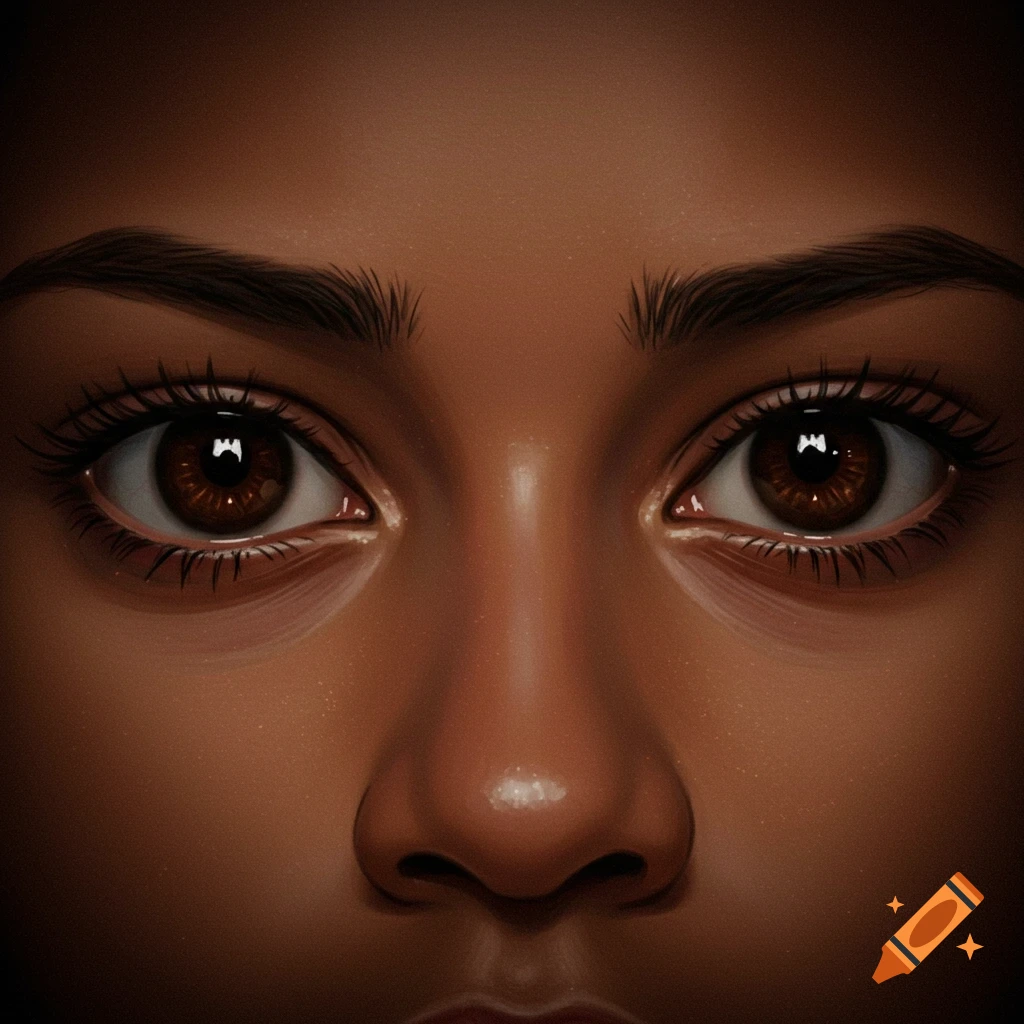 Close-up digital art of a person's dark brown eyes and nose bridge.