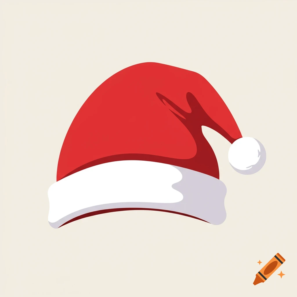 A red and white Santa hat with a pompom against a light background.