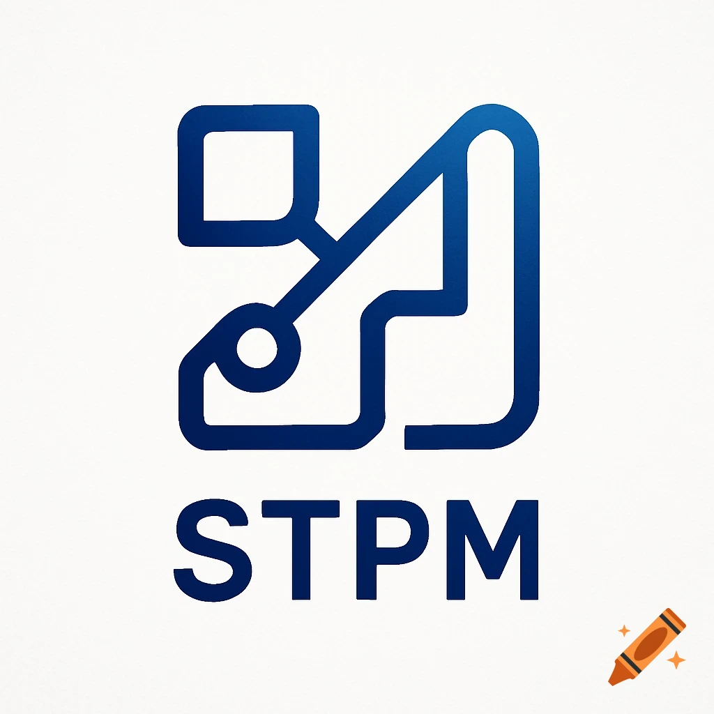 A blue abstract logo resembling connected circuit lines with the text STPM below it, on a white background.