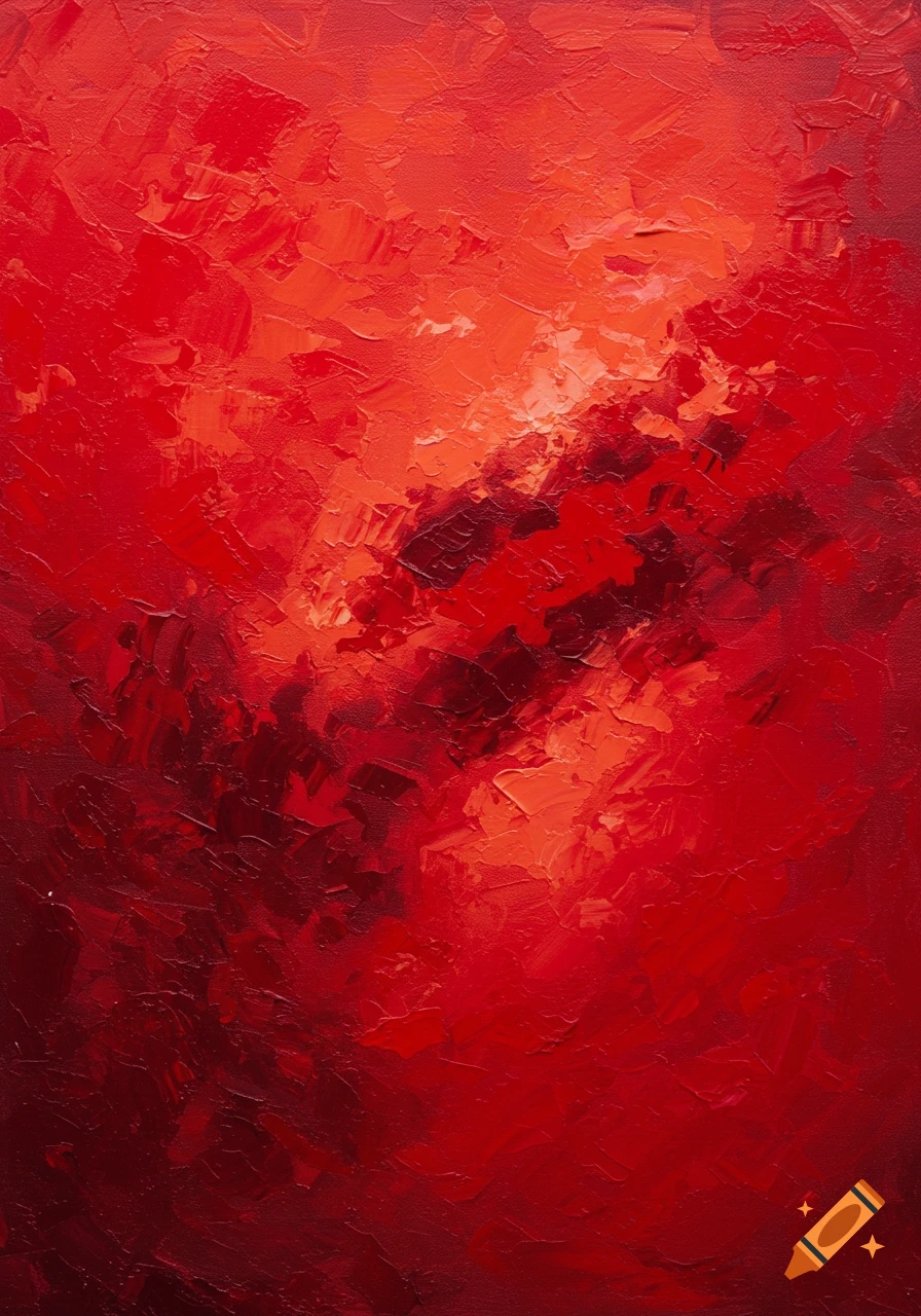 An abstract painting featuring various shades of red with visible brushstrokes creating a textured surface.