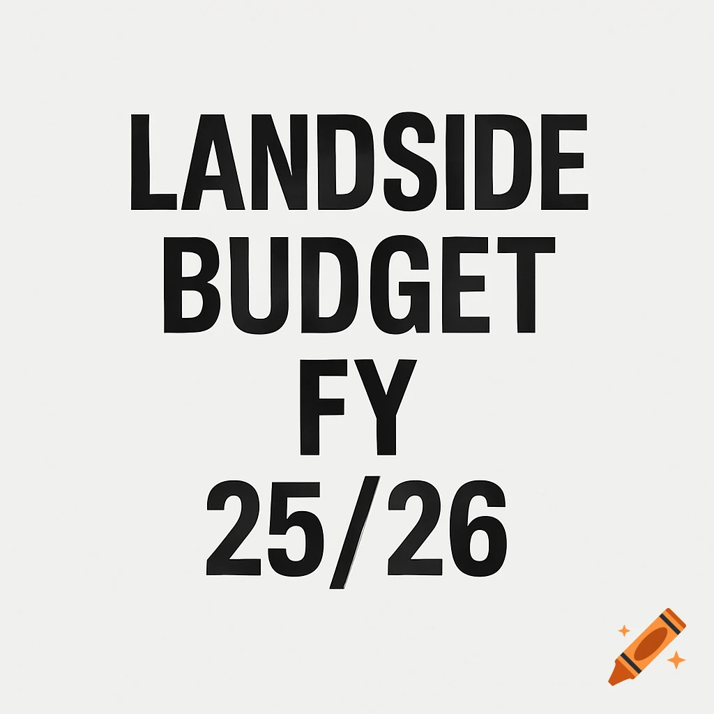 Black text on a white background reads Landside Budget FY 25/26.