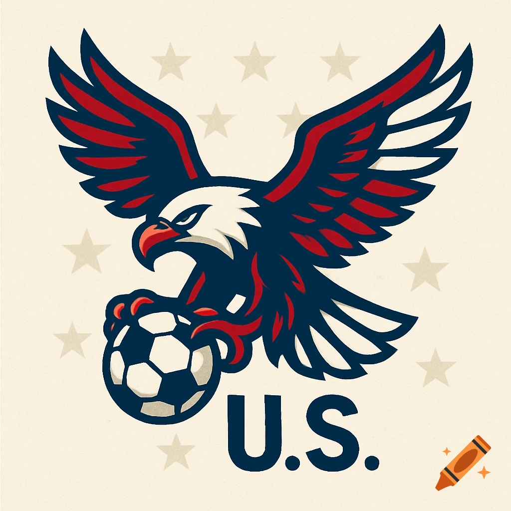 A stylized red, white, and blue logo of a bald eagle holding a soccer ball with its talons, with "U.S." written below it and stars in the background.