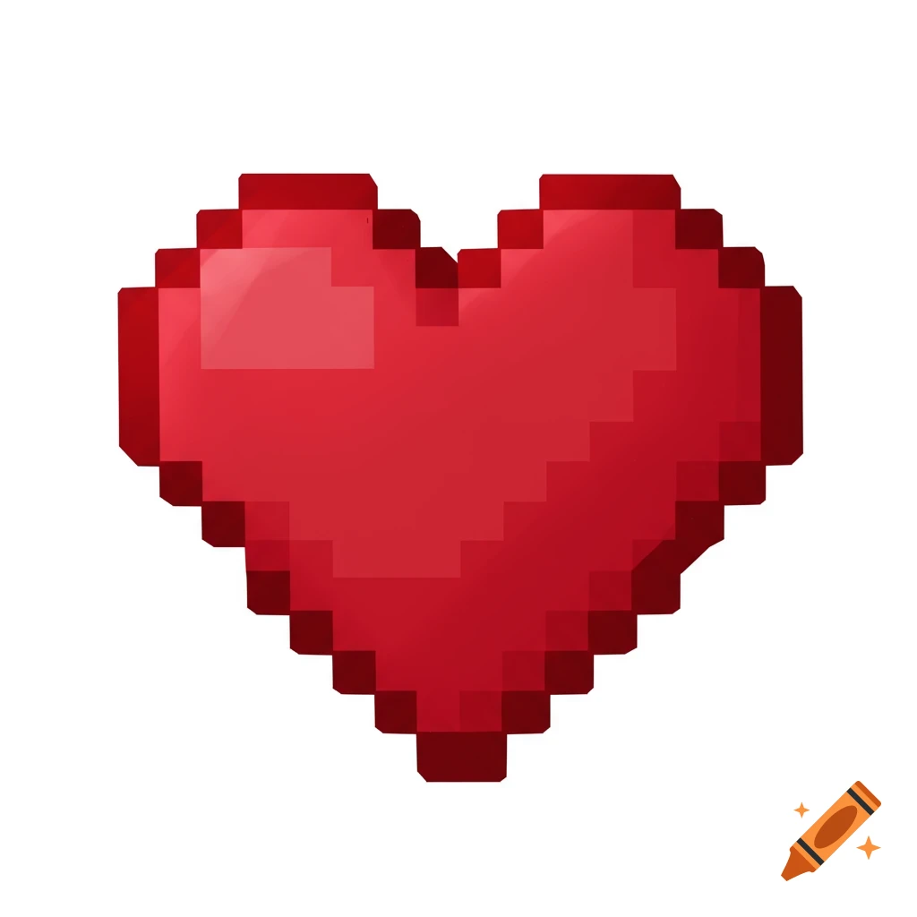 A red pixelated 3D heart with shading, isolated on a white background.