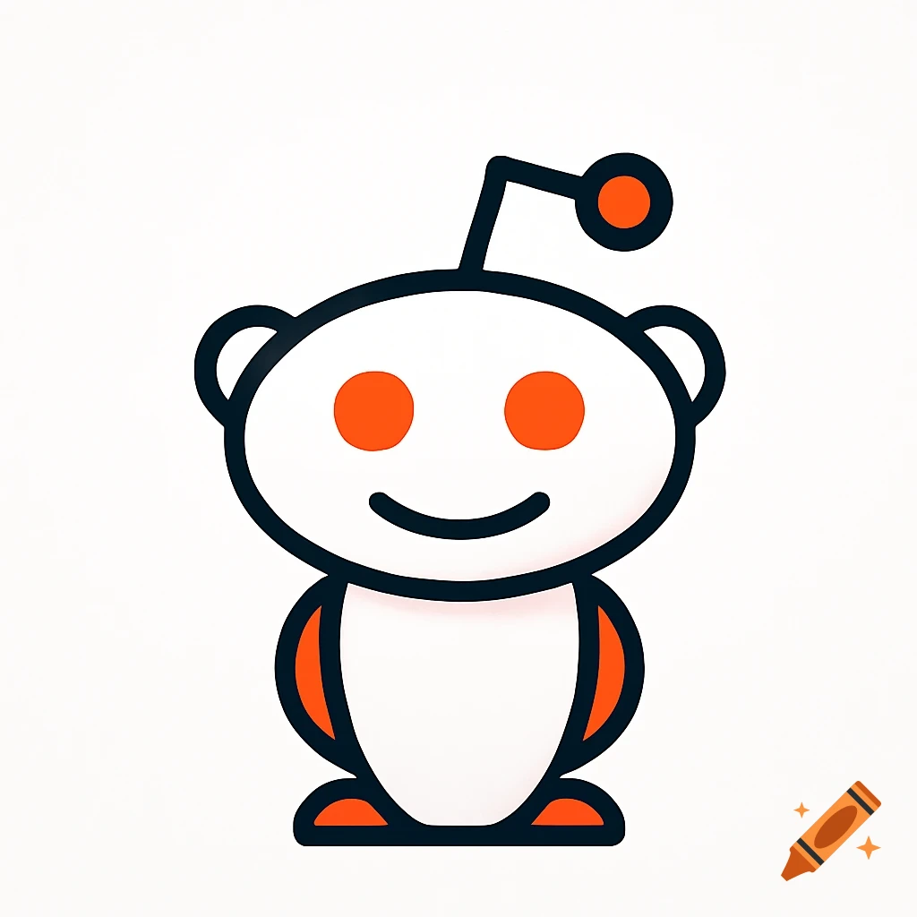 A minimalist Reddit logo, featuring the white alien mascot with orange eyes, a smile, and an antenna, on a white background.