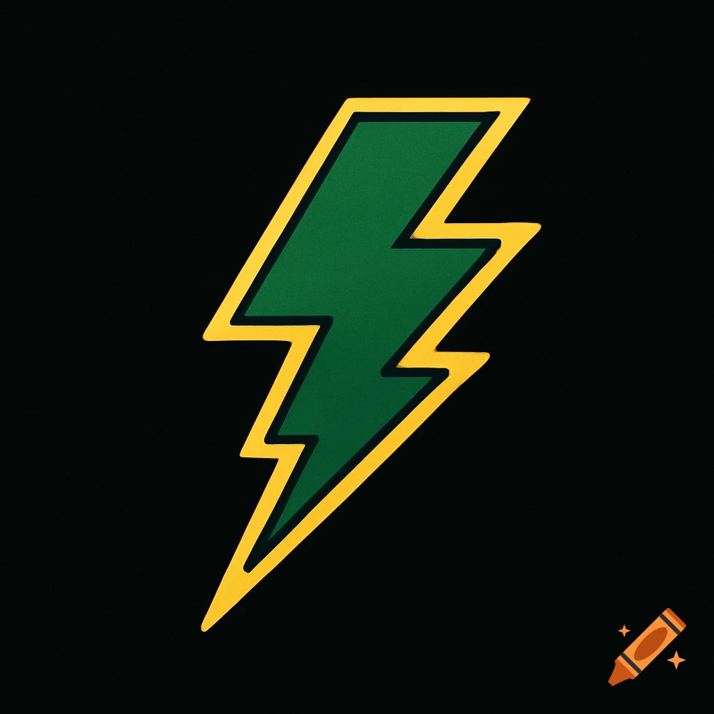 A green lightning bolt symbol with a yellow outline on a black background.