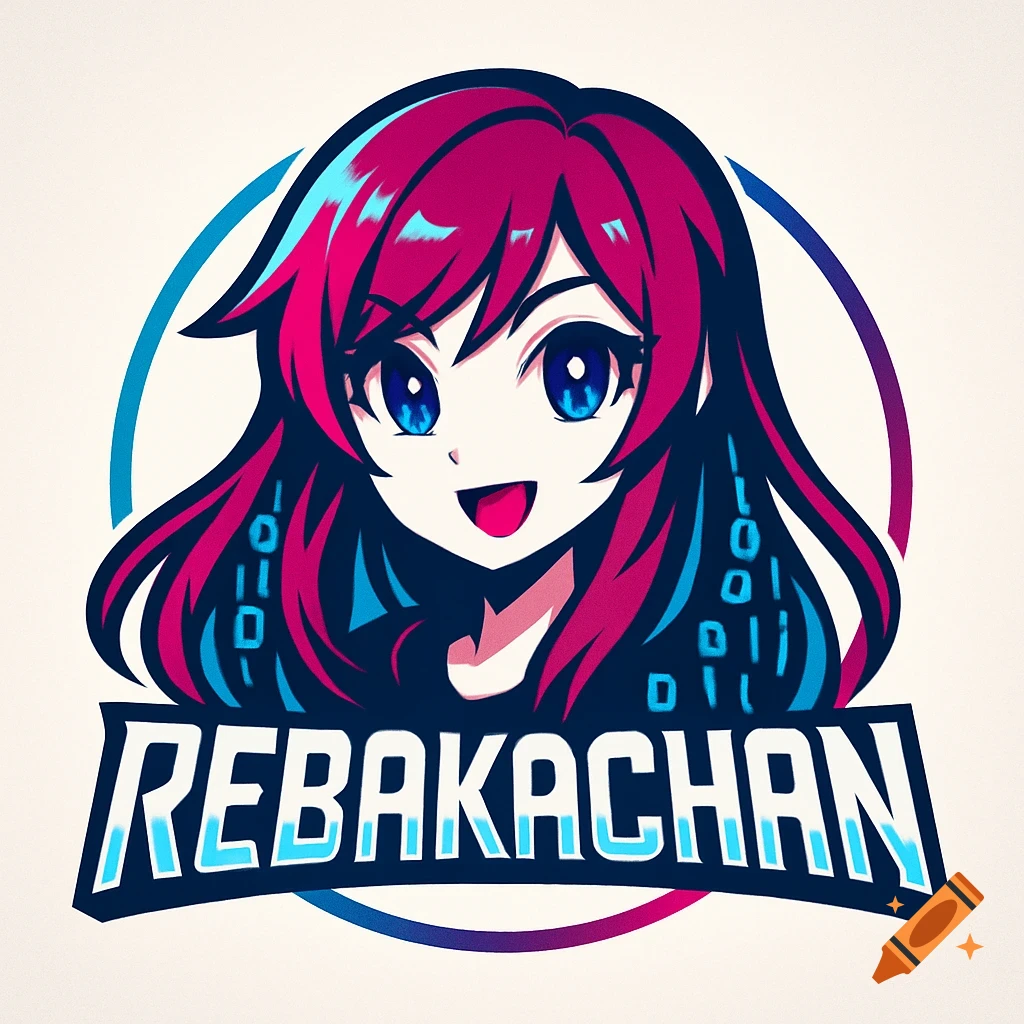 Anime-style logo featuring a smiling girl with pink hair and blue eyes and the name 'REBAKACHAN' below.