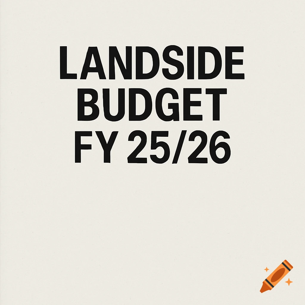 Black text 'LANDSIDE BUDGET FY 25/26' on an off-white background.