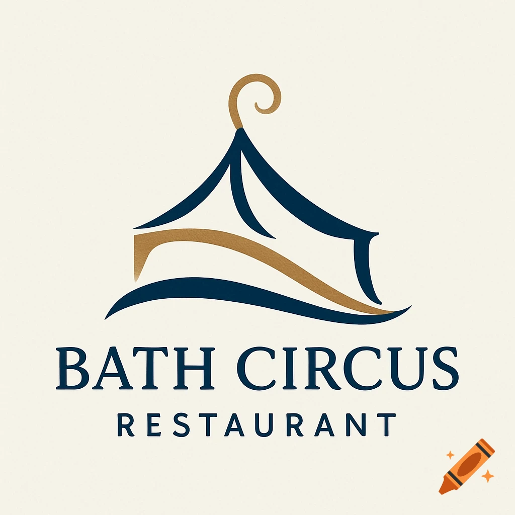 Logo for Bath Circus Restaurant featuring a stylized dark blue and gold circus tent design on a cream background.