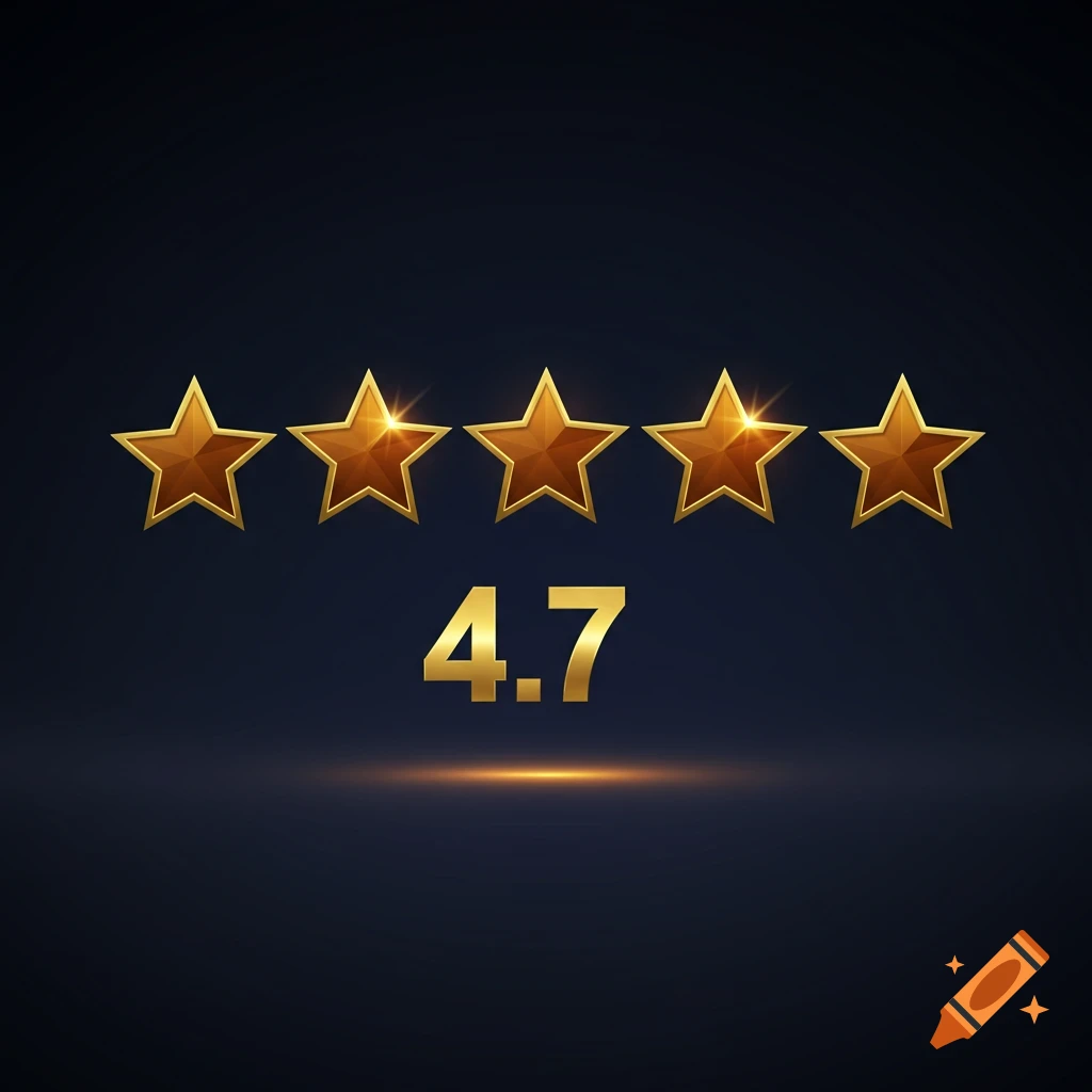 Five golden stars above the number 4.7 on a dark background, representing a rating.