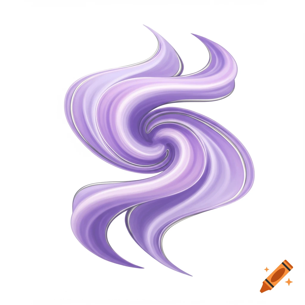 An abstract light purple swirl with silver outlines against a white background.