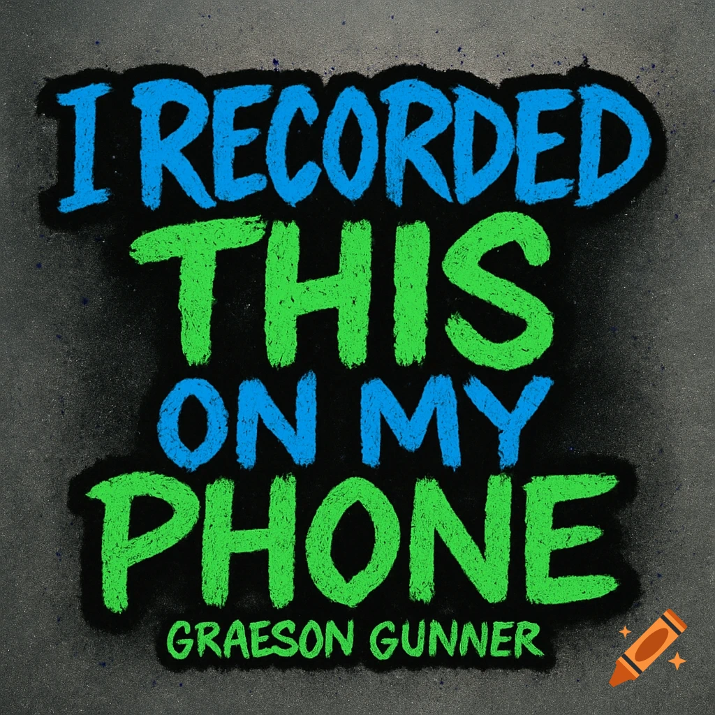 Stylized rap album cover text reading 'I RECORDED THIS ON MY PHONE' in blue and green with 'GRAESON GUNNER' below, on a dark textured background.