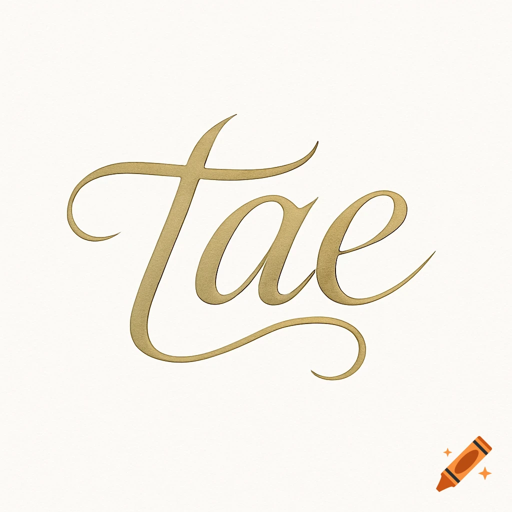 Gold cursive lettering spelling 'Tae' on a clean white background.