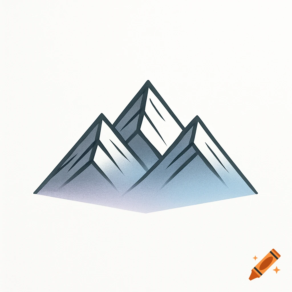 A minimalist logo illustration of three stylized mountains with a blue-grey gradient on a white background.