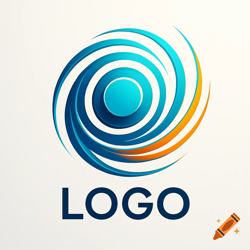 Modern logo with swirling blue and orange abstract shapes and the word 'LOGO' below it on a white background.