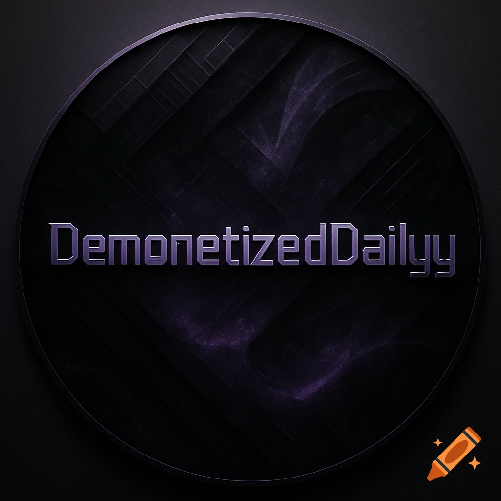 A circular purple and black logo with the text "DemonetizedDailyy" in metallic purple letters.
