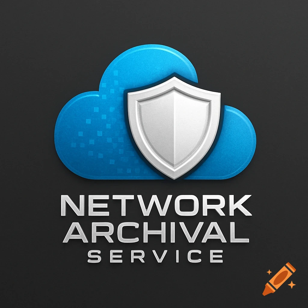 Logo with a blue cloud and silver shield, text reads 'NETWORK ARCHIVAL SERVICE'.