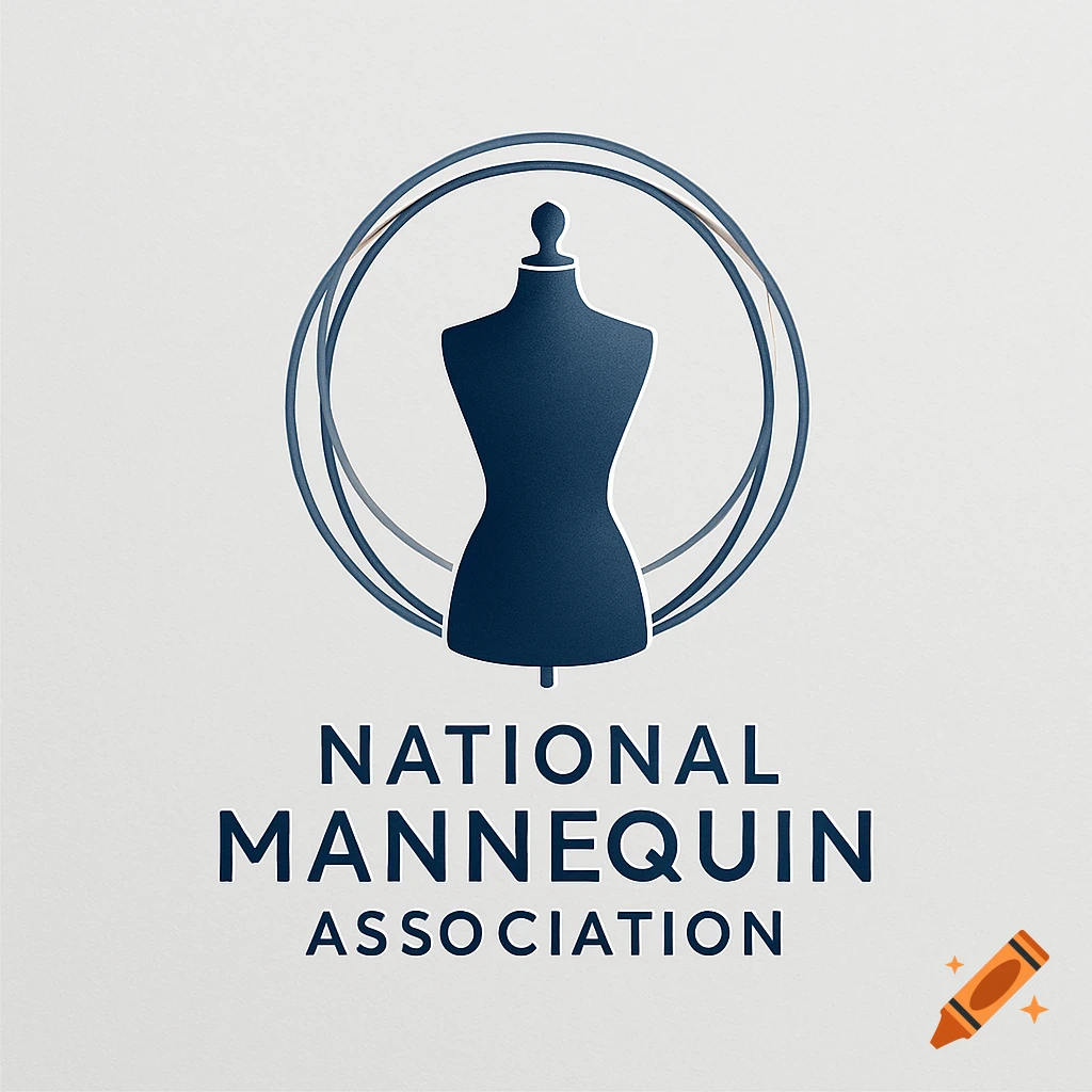 A blue silhouette of a mannequin torso within overlapping circles, above the text 'NATIONAL MANNEQUIN ASSOCIATION' on a light gray background.