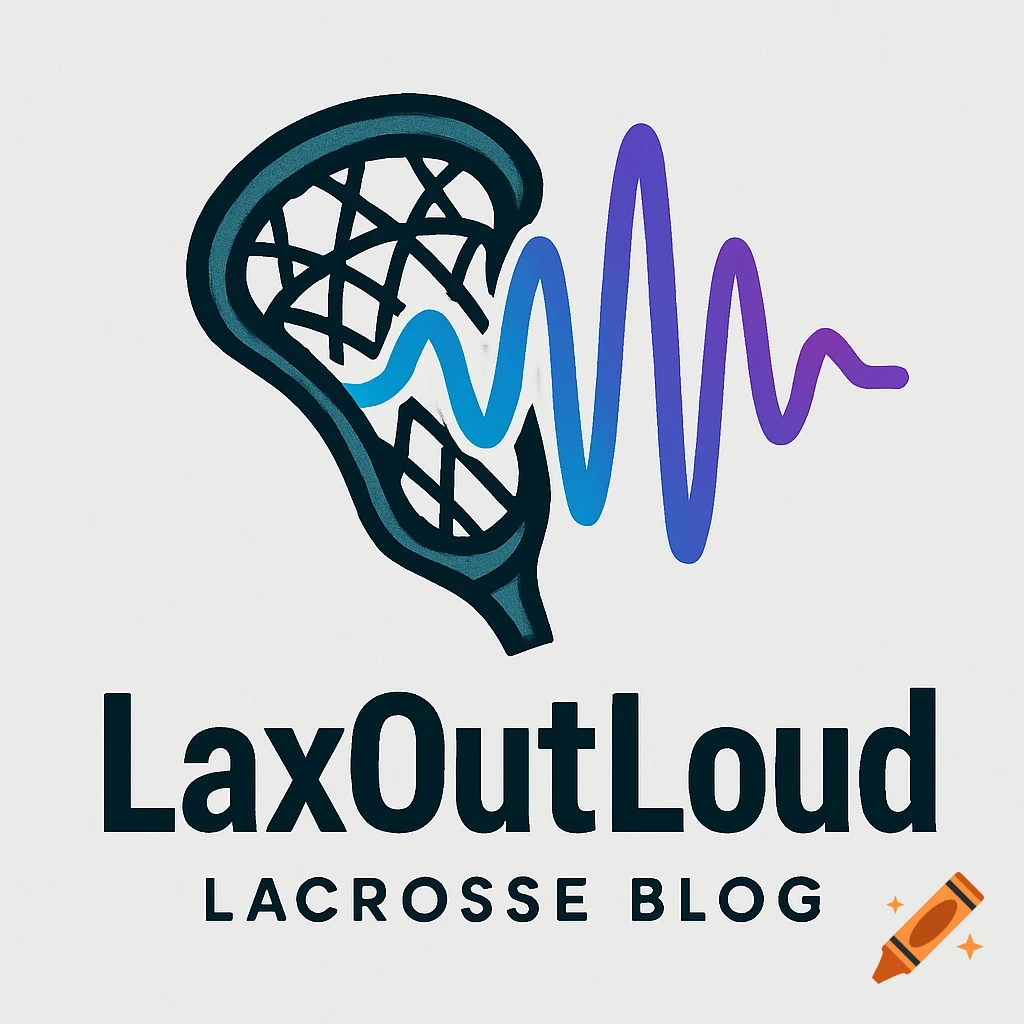 A logo for LaxOutLoud, a lacrosse blog, featuring a lacrosse stick head with a blue and purple sound wave emanating from it. Below it, the text reads "LaxOutLoud" and "LACROSSE BLOG" on a light background.