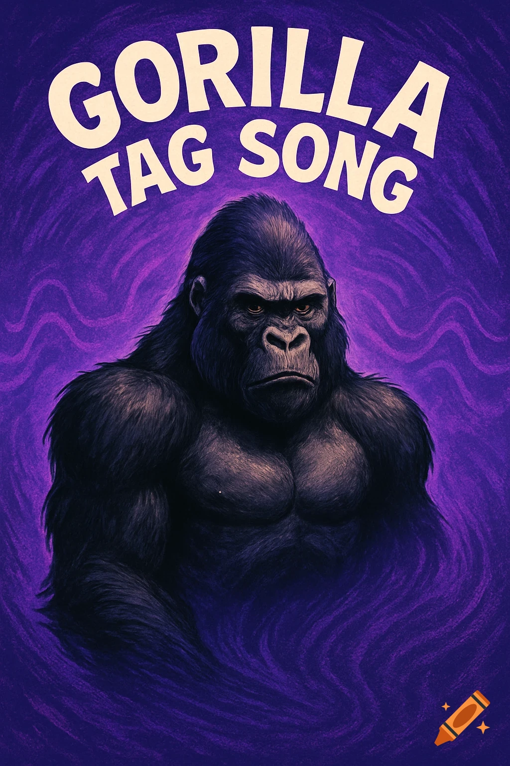 An illustration of a muscular gorilla against a purple wavy background with the text 'GORILLA TAG SONG'.