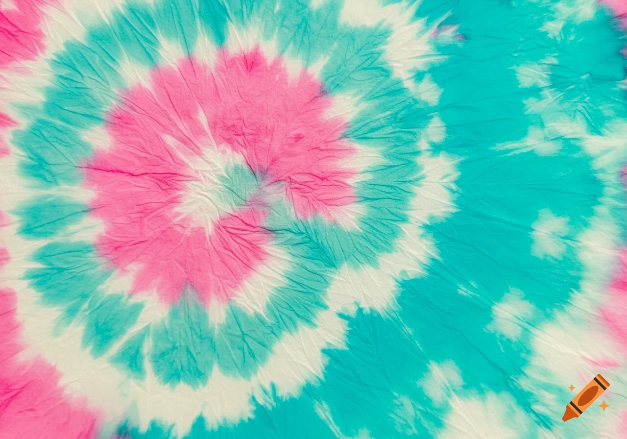 A vibrant tie-dye pattern in swirling shades of turquoise, fuchsia, and white.