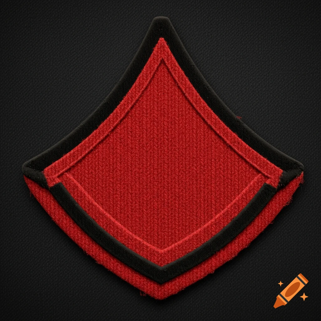 A red military chevron with a black border, on a black textured background.