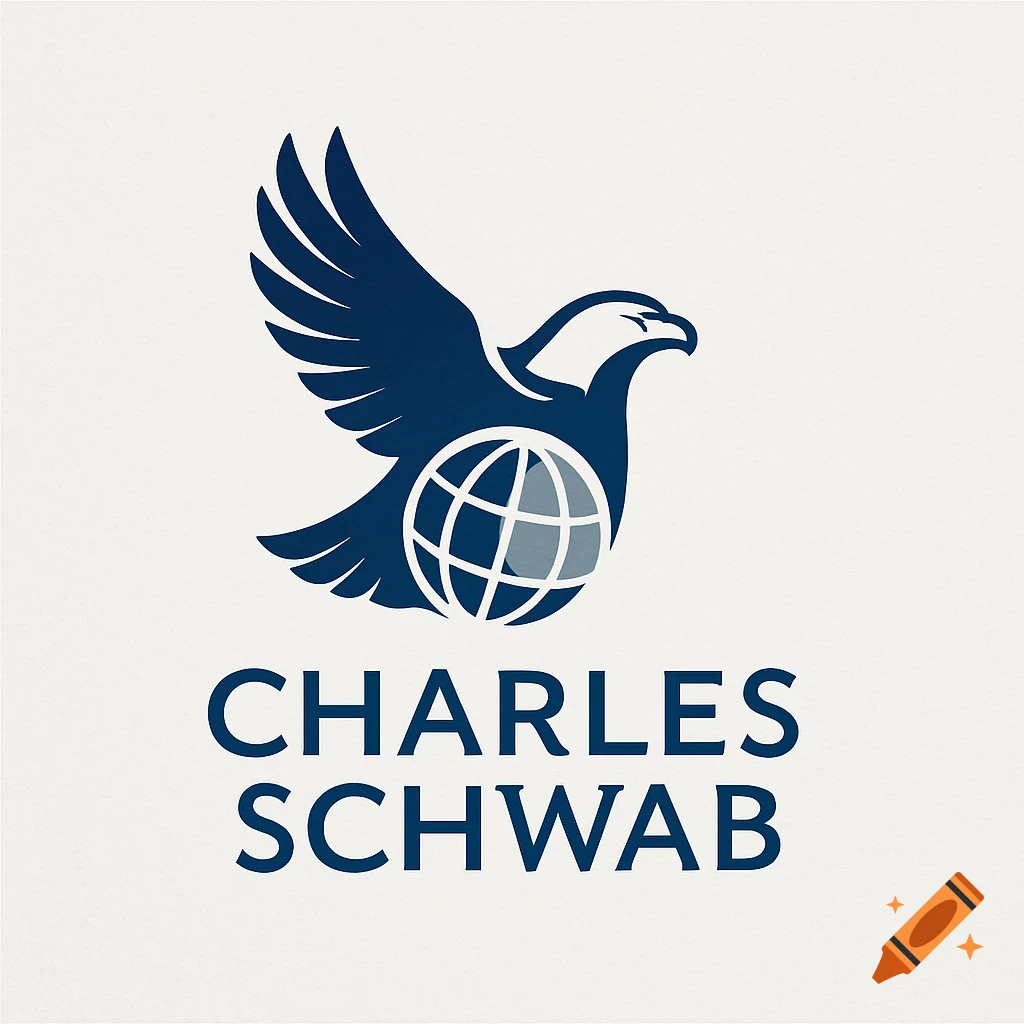 Blue eagle logo with a globe and the text 'CHARLES SCHWAB'.