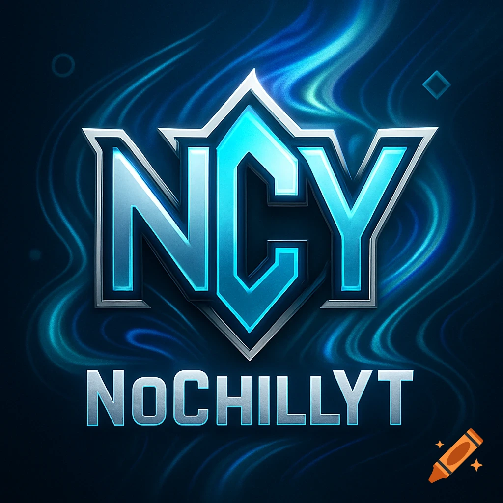 A metallic blue and silver logo with the letters "NCY" in a shield shape, above "NOCHILLYT", set against a dark blue background with glowing light blue energy.