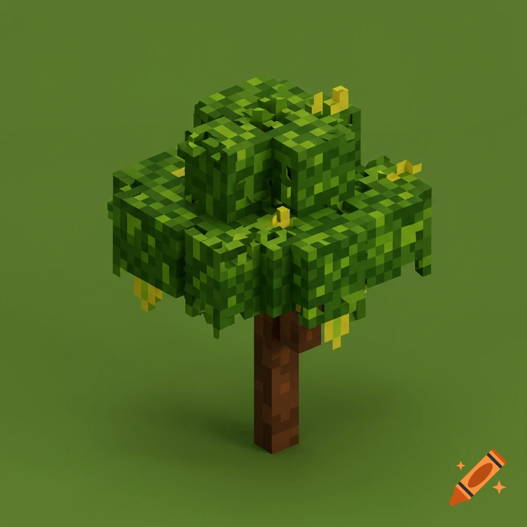 A pixelated Minecraft-style lemon tree sapling with green leaves and yellow fruit on a solid green background.