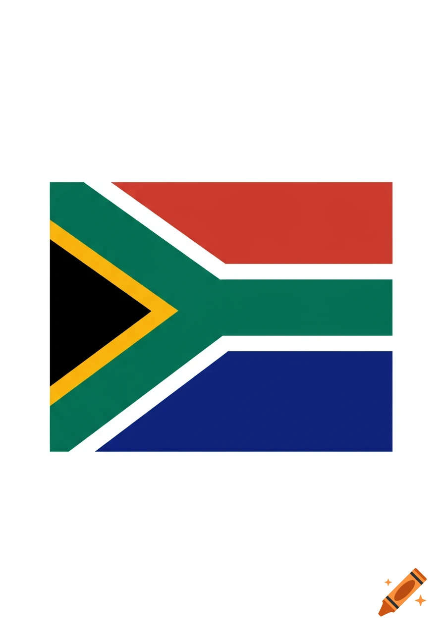 The national flag of South Africa, featuring red, white, green, black, yellow, and blue colors in a distinctive pattern.