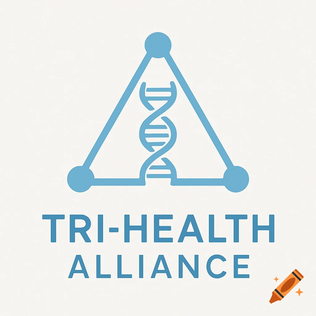 Blue logo with a DNA helix inside a triangle and text 'TRI-HEALTH ALLIANCE'.