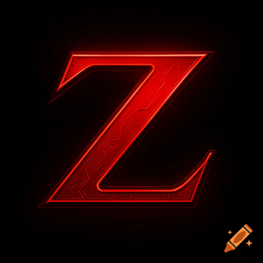 A red, stylized letter Z with intricate metallic details, glowing against a black background.