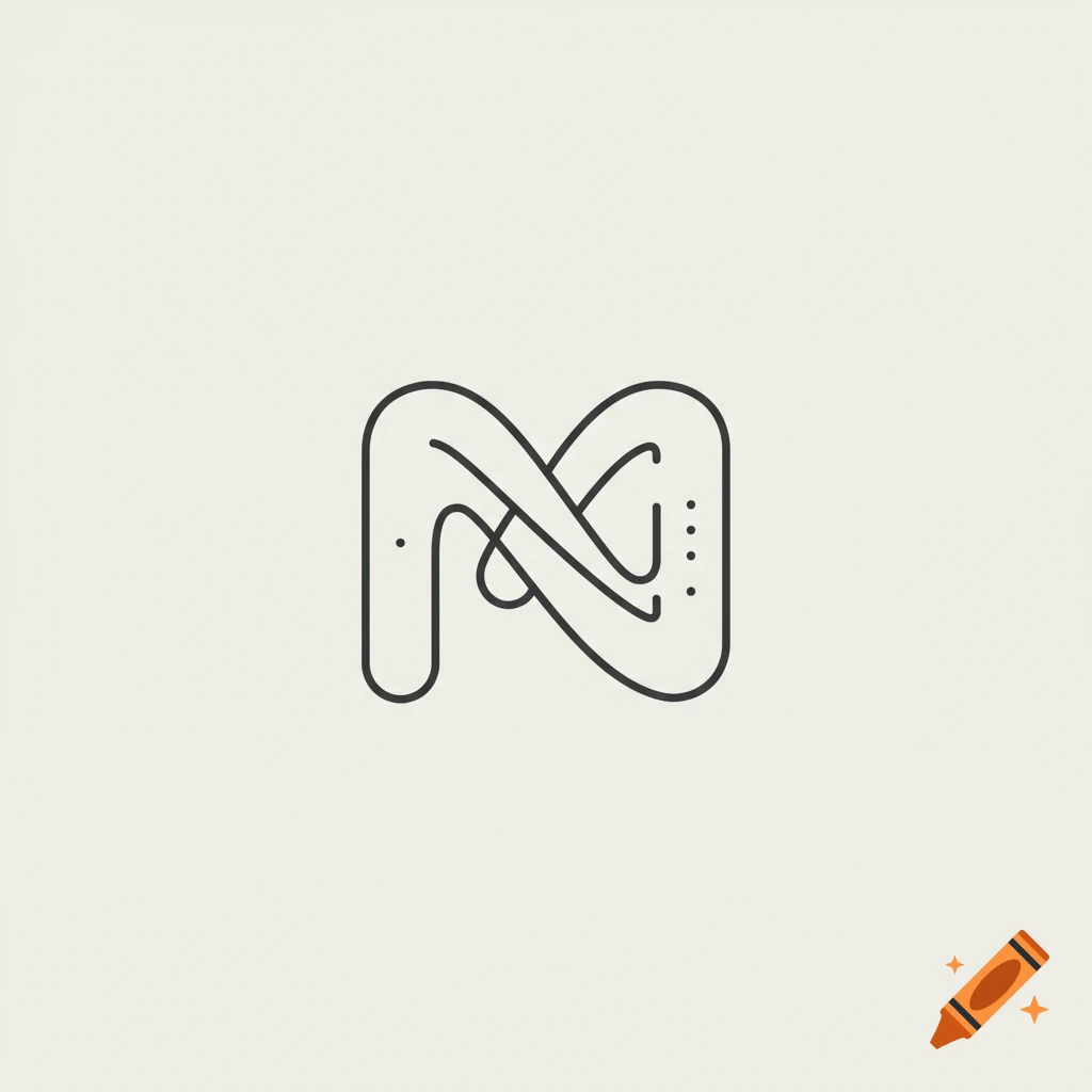 Abstract black line art monogram resembling an 'M' on a light beige background.