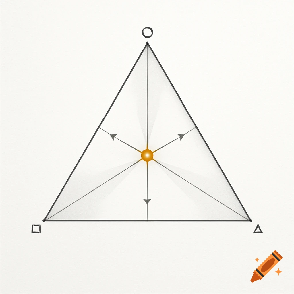 A geometric diagram shows a triangle with its angle bisectors meeting at a central incenter, and arrows indicating equal distance from the incenter to each side.