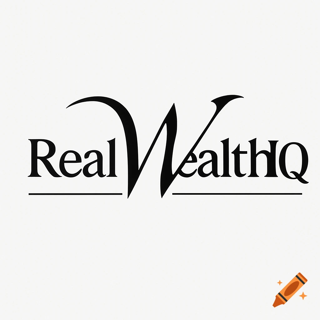 Black and white text logo for 'RealWealthHQ'. The 'W' in 'Wealth' is stylized and larger, with lines extending horizontally.